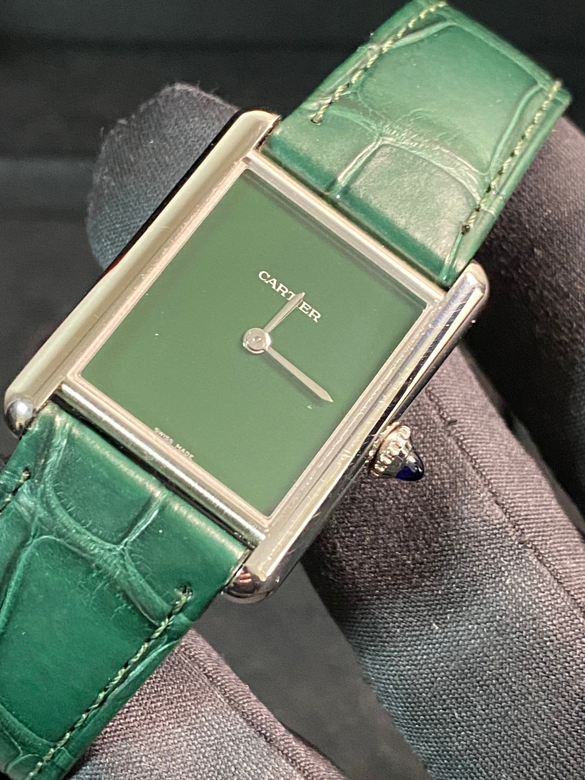 Cartier Tank Must Steel - 2024 - Green Dial - Green Alligator Strap - WSTA0056 *FULL SET*