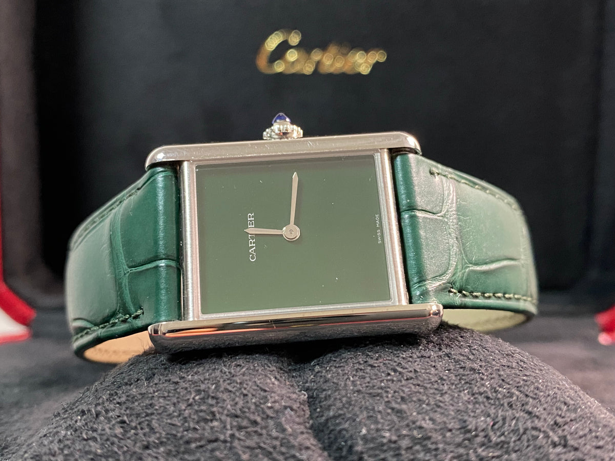 Cartier Tank Must Steel - 2024 - Green Dial - Green Alligator Strap - WSTA0056 *FULL SET*