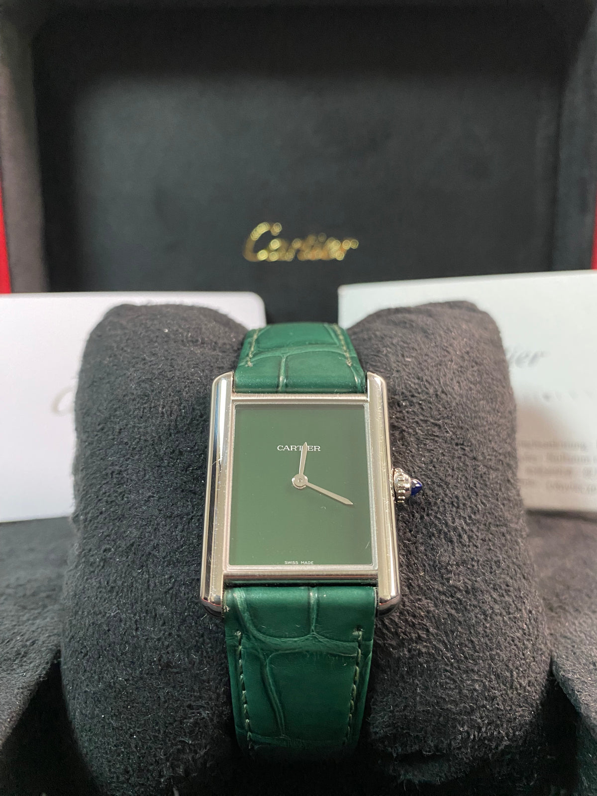 Cartier Tank Must Steel - 2024 - Green Dial - Green Alligator Strap - WSTA0056 *FULL SET*