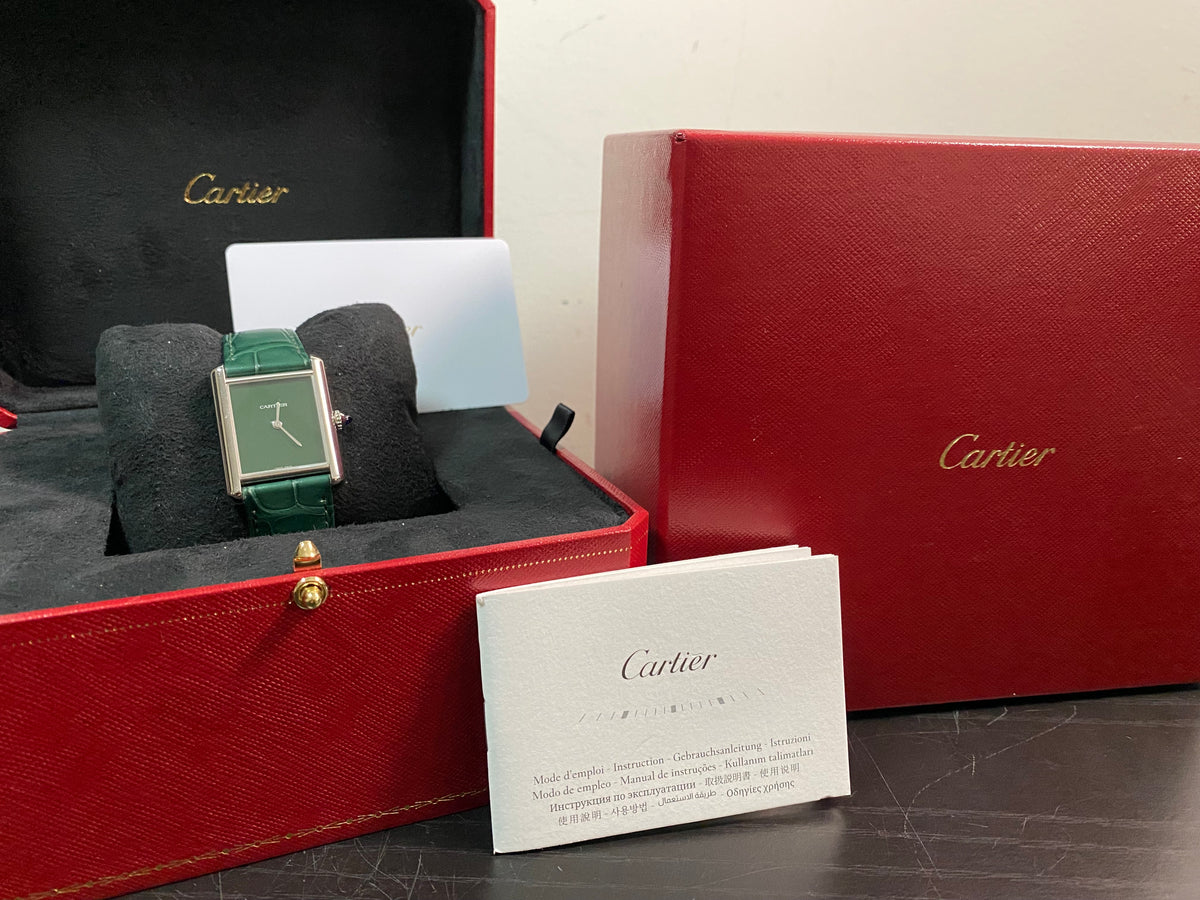 Cartier Tank Must Steel - 2024 - Green Dial - Green Alligator Strap - WSTA0056 *FULL SET*