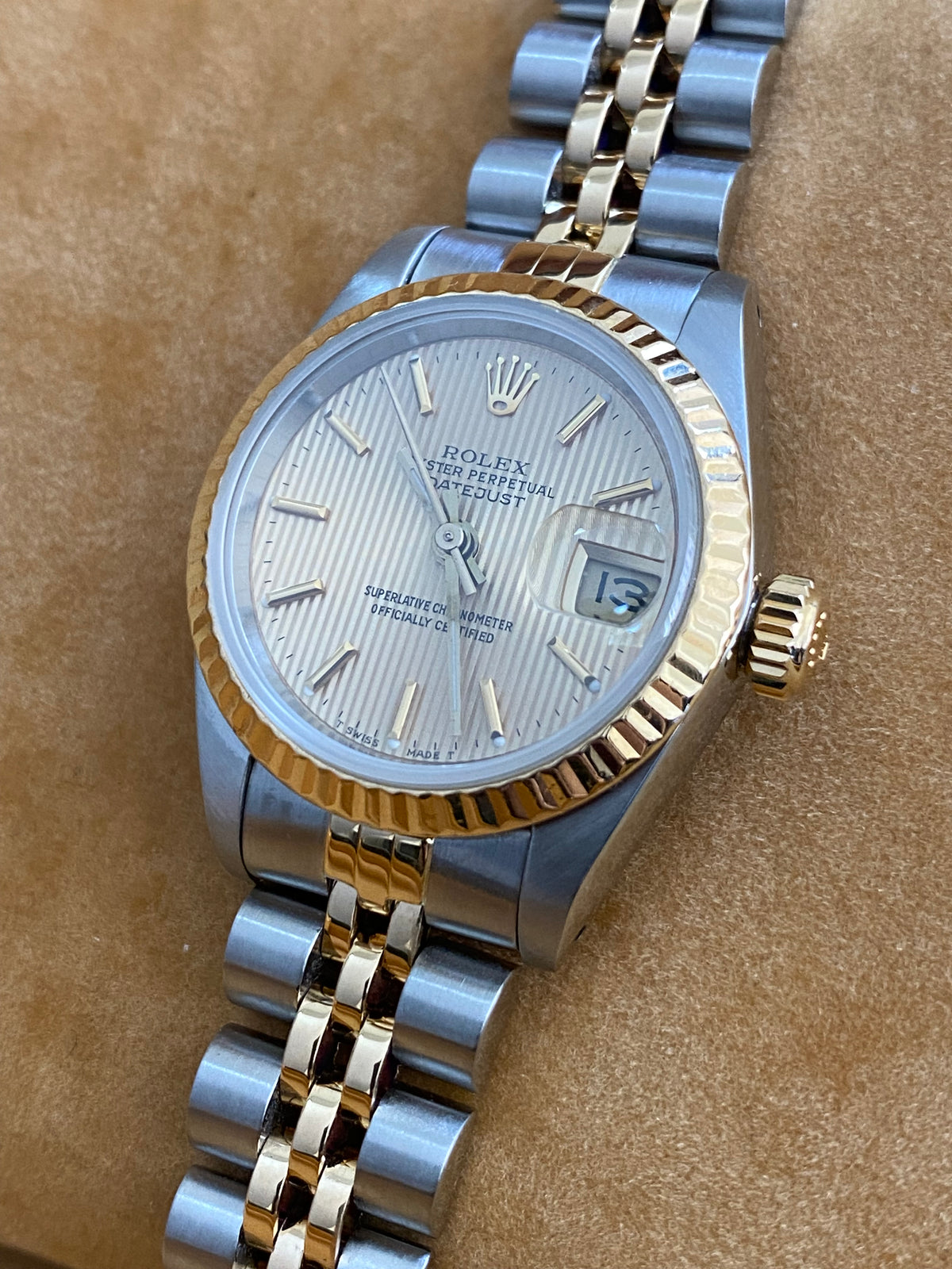 Rolex Steel and Yellow Gold Lady-Datejust - L serial - Fluted Bezel - Tapestry Dial - Jubilee Bracelet - 69173 *COMPLETE SET*