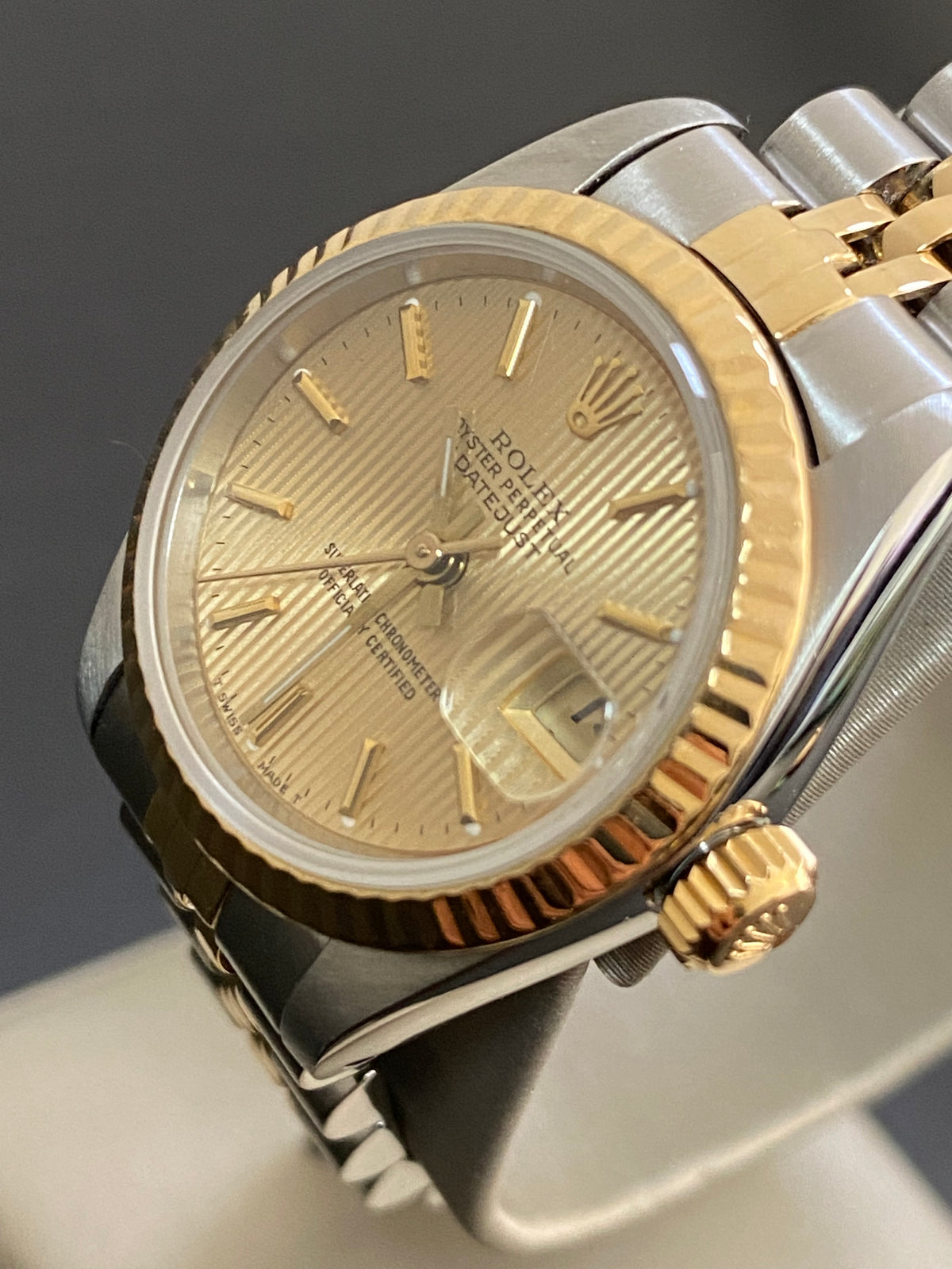 Rolex Steel and Yellow Gold Lady-Datejust - L serial - Fluted Bezel - Tapestry Dial - Jubilee Bracelet - 69173 *COMPLETE SET*