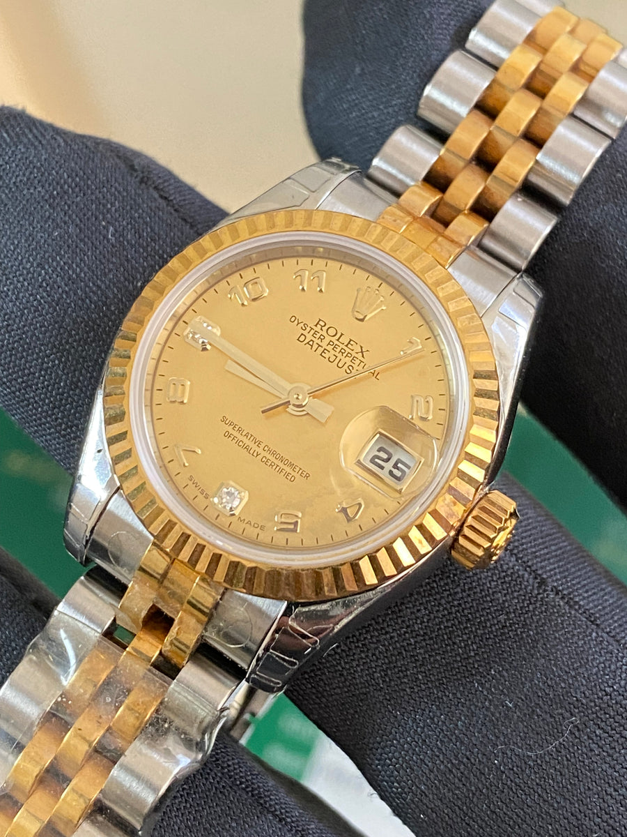 Rolex Yellow Gold and Steel Lady-Datejust - D serial - Fluted Bezel - Factory Mother of Pearl Dial - Jubilee Bracelet - 179173 *FULL SET*