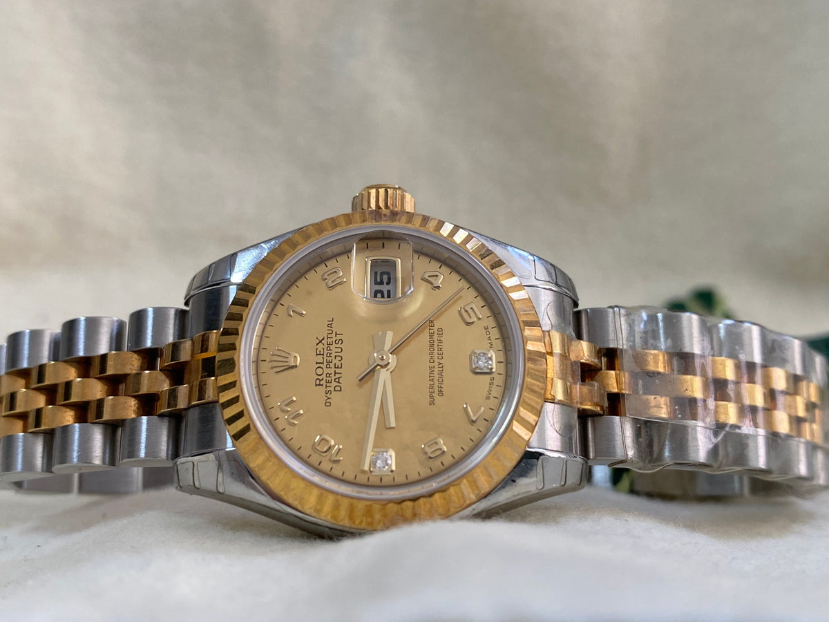 Rolex Yellow Gold and Steel Lady-Datejust - D serial - Fluted Bezel - Factory Mother of Pearl Dial - Jubilee Bracelet - 179173 *FULL SET*