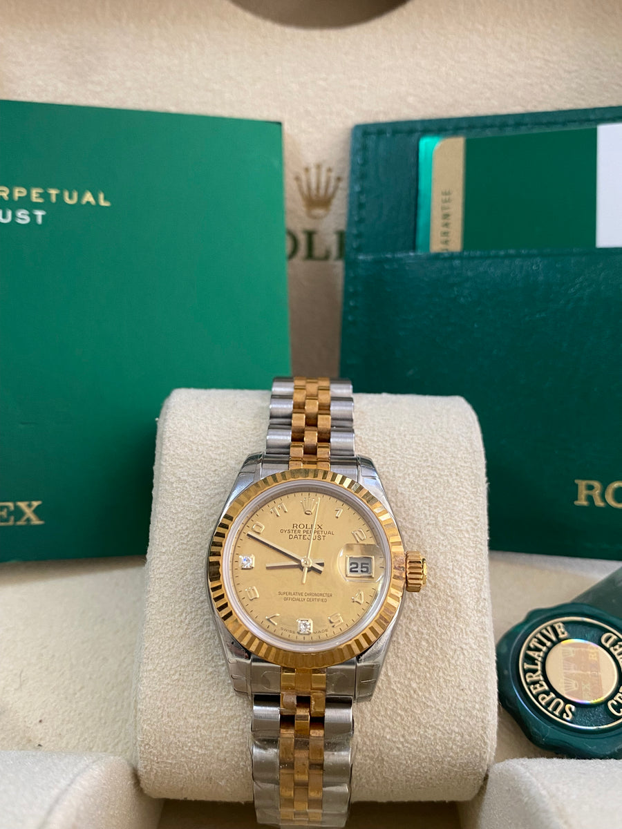 Rolex Yellow Gold and Steel Lady-Datejust - D serial - Fluted Bezel - Factory Mother of Pearl Dial - Jubilee Bracelet - 179173 *FULL SET*