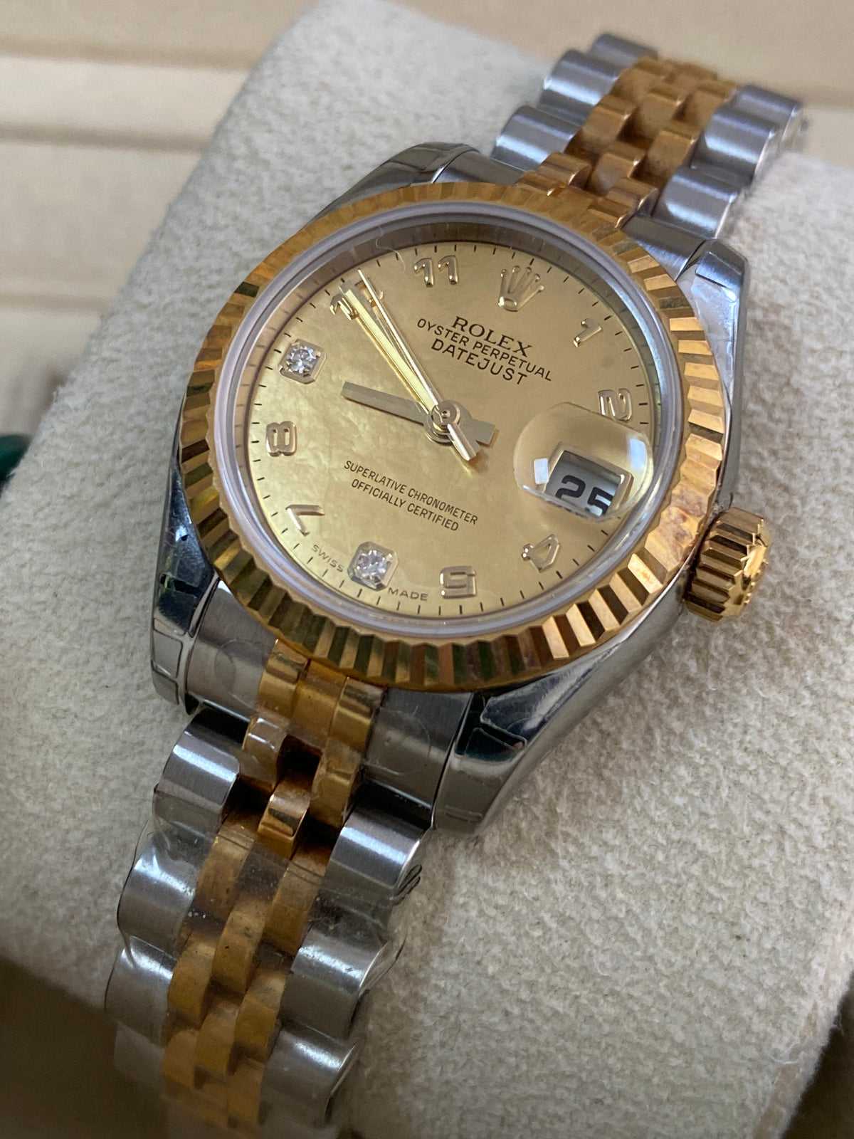 Rolex Yellow Gold and Steel Lady-Datejust - D serial - Fluted Bezel - Factory Mother of Pearl Dial - Jubilee Bracelet - 179173 *FULL SET*