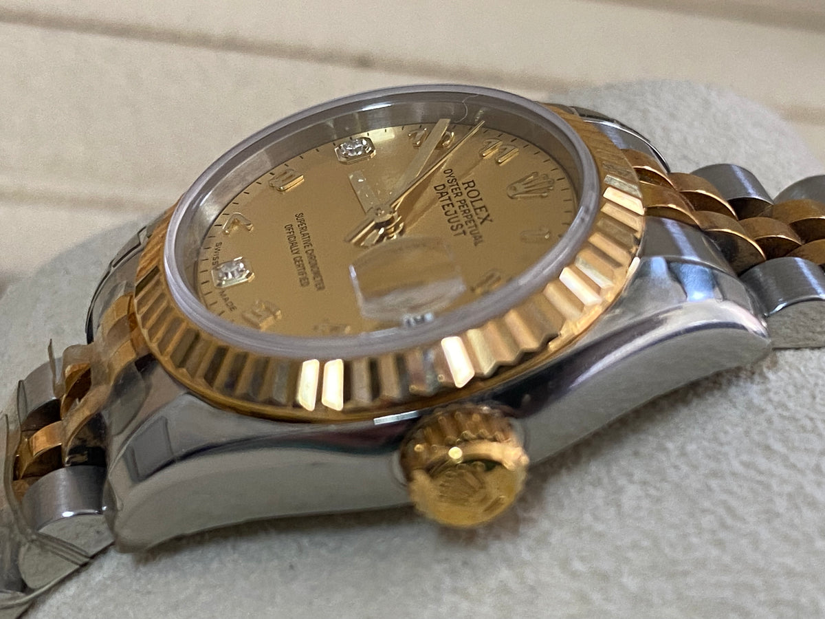 Rolex Yellow Gold and Steel Lady-Datejust - D serial - Fluted Bezel - Factory Mother of Pearl Dial - Jubilee Bracelet - 179173 *FULL SET*