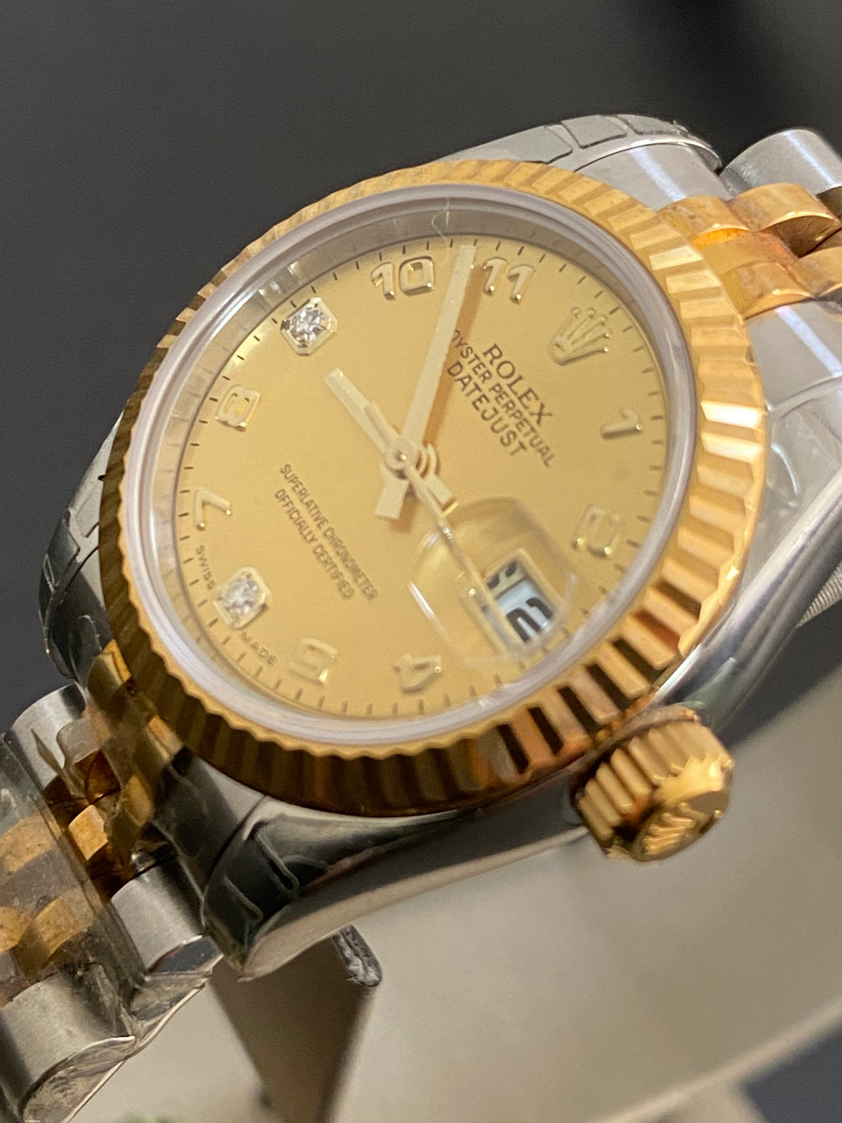 Rolex Yellow Gold and Steel Lady-Datejust - D serial - Fluted Bezel - Factory Mother of Pearl Dial - Jubilee Bracelet - 179173 *FULL SET*