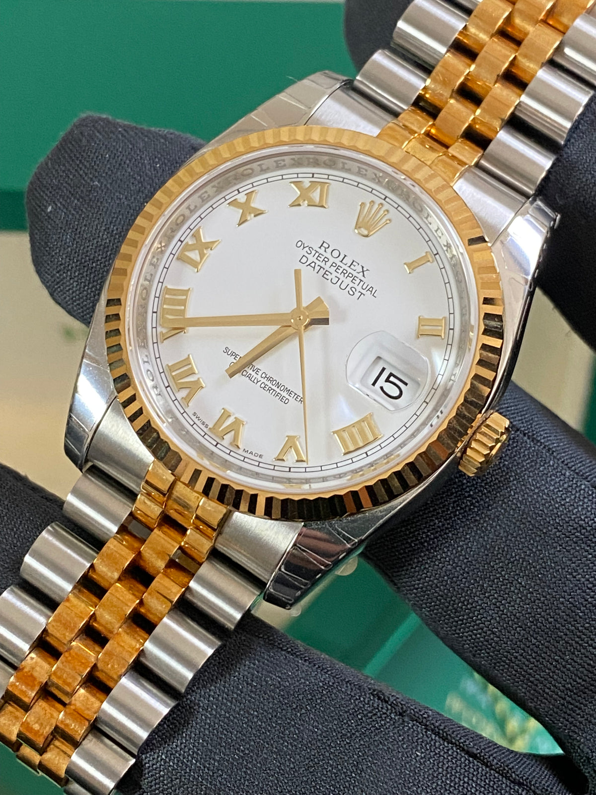 Rolex Steel and Yellow Gold Datejust 36 - 2010 - Fluted Bezel - White Roman Dial - Jubilee Bracelet - 116233 *FULL STICKERS*