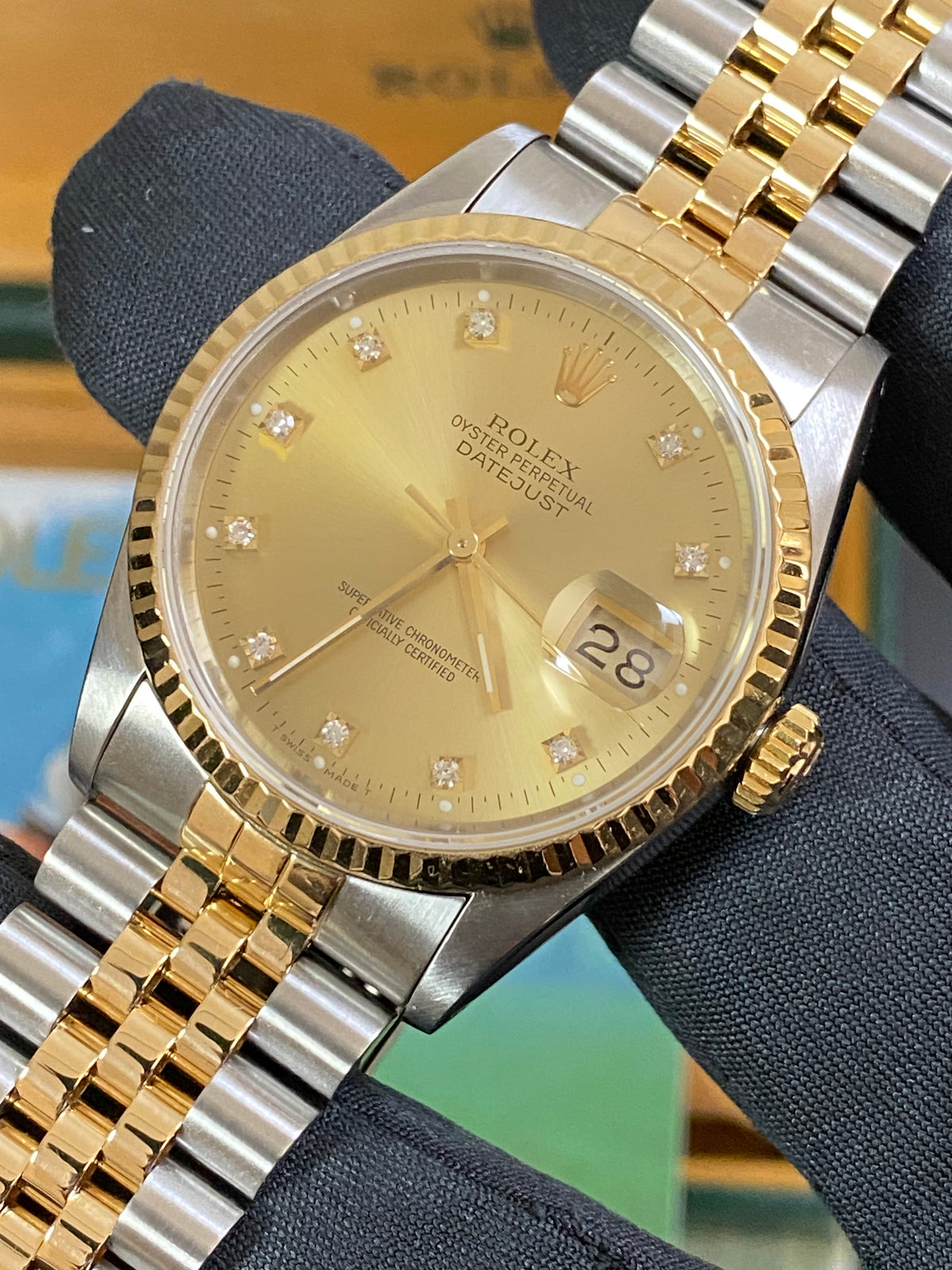 Rolex Steel and Yellow Gold Datejust 36 - X serial - Fluted Bezel - Factory Diamond Dial - Jubilee Bracelet - 16233