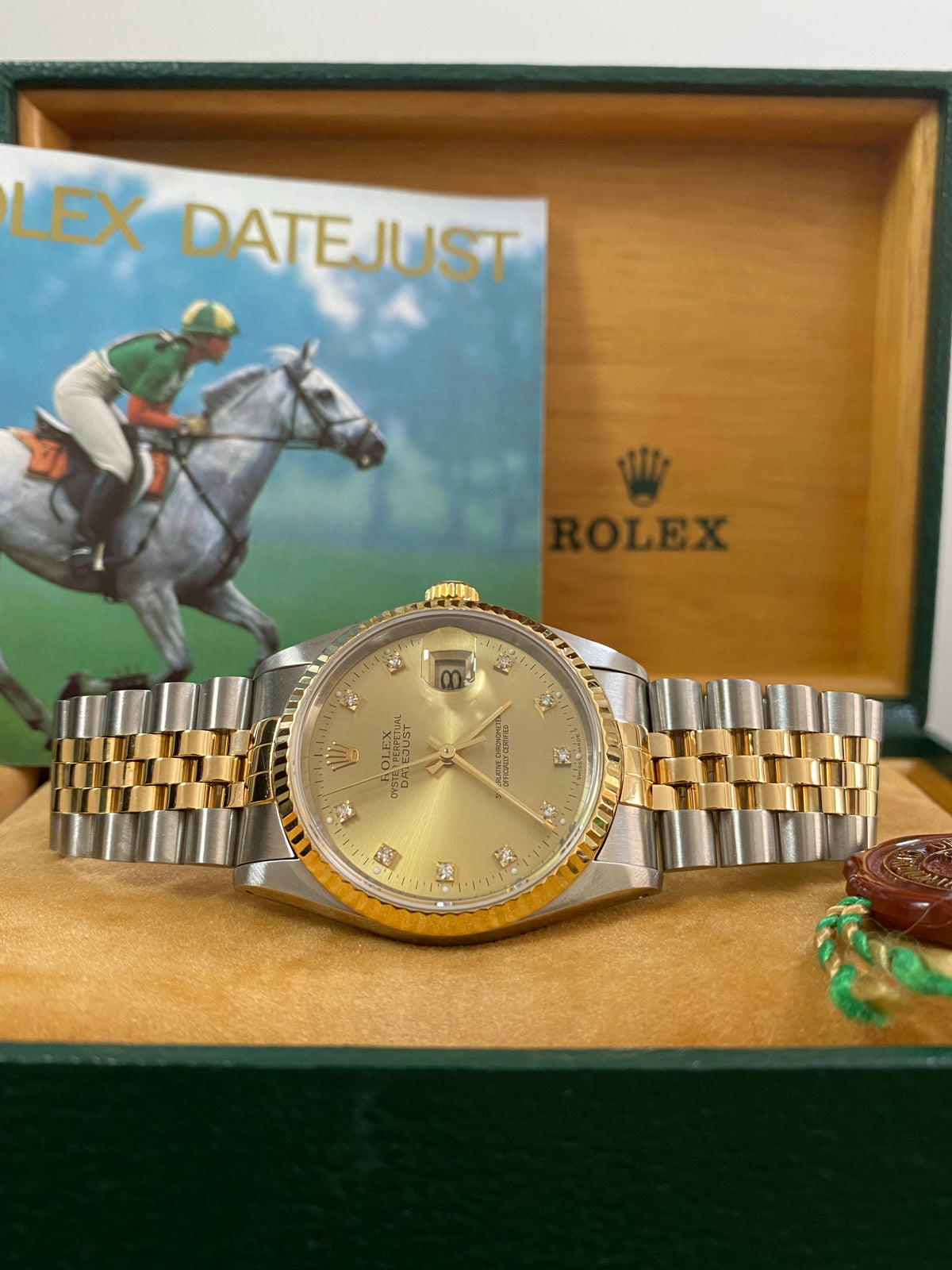 Rolex Steel and Yellow Gold Datejust 36 - X serial - Fluted Bezel - Factory Diamond Dial - Jubilee Bracelet - 16233