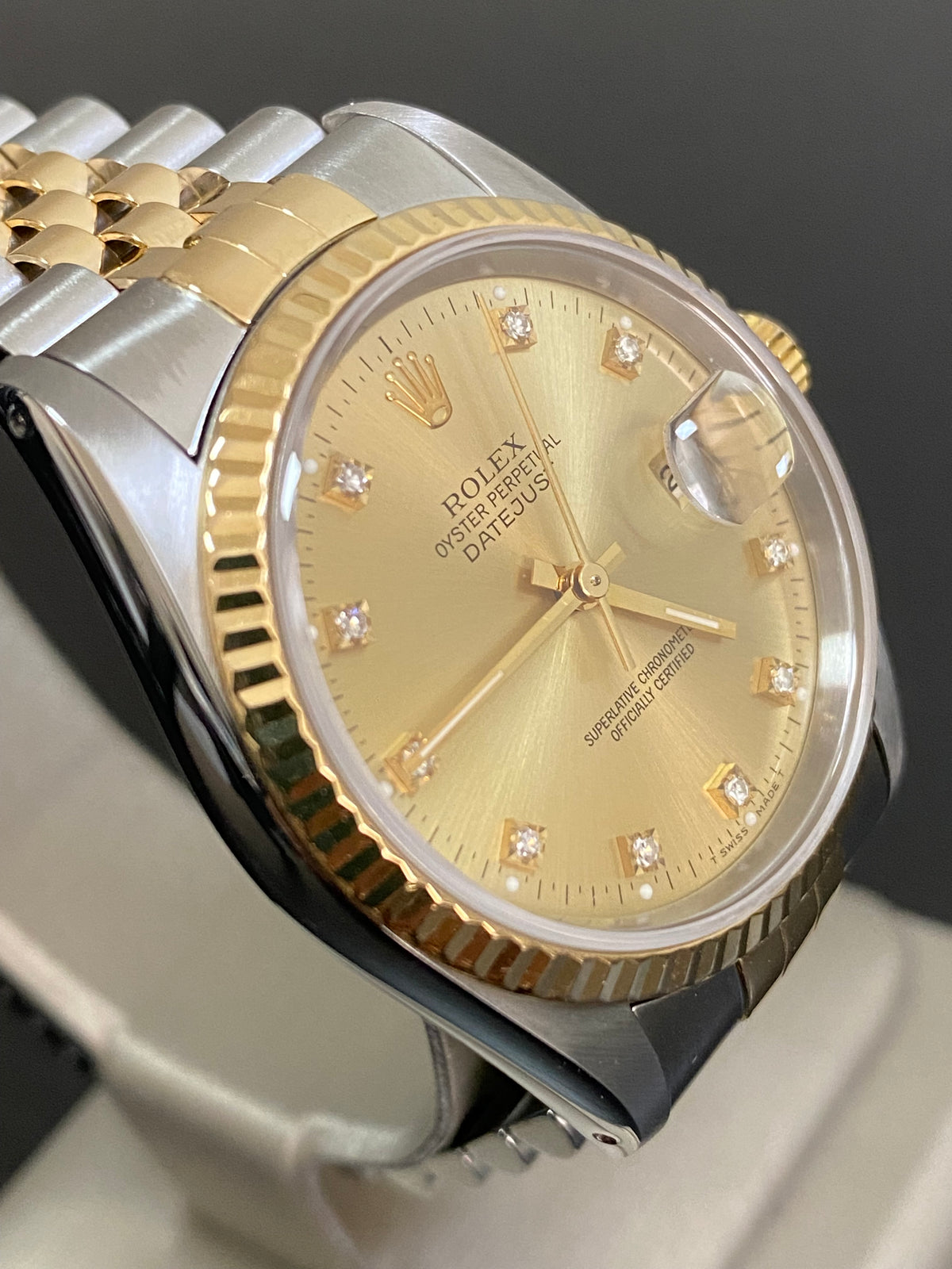 Rolex Steel and Yellow Gold Datejust 36 - X serial - Fluted Bezel - Factory Diamond Dial - Jubilee Bracelet - 16233