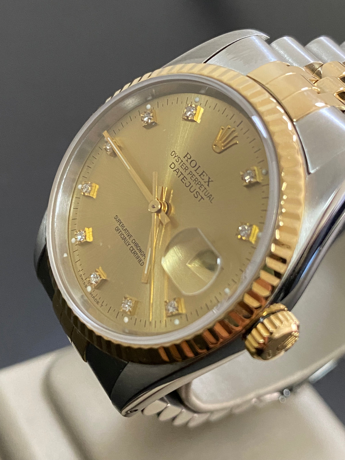 Rolex Steel and Yellow Gold Datejust 36 - X serial - Fluted Bezel - Factory Diamond Dial - Jubilee Bracelet - 16233