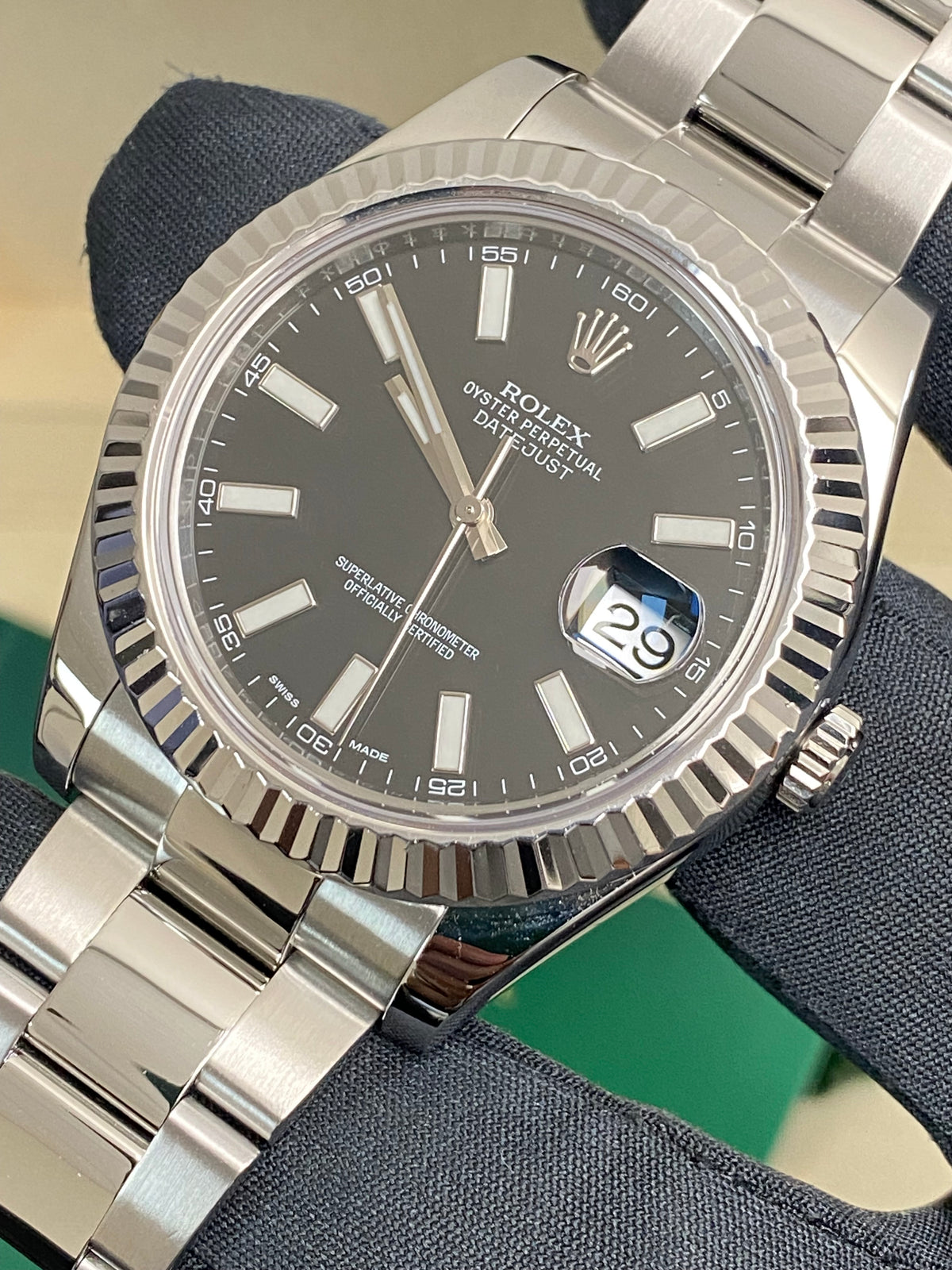 Rolex Steel Datejust II - Fluted Bezel - Black Index Dial - Oyster Bracelet - 116334