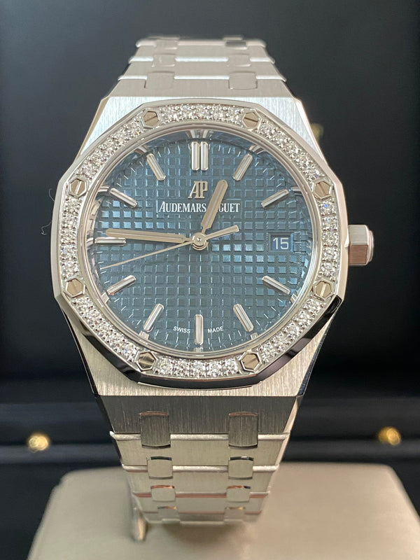 Audemars Piguet Royal Oak Self Winding - 2020 - Diamond-set Bezel - Blue Dial - 77351ST *FULL SET*