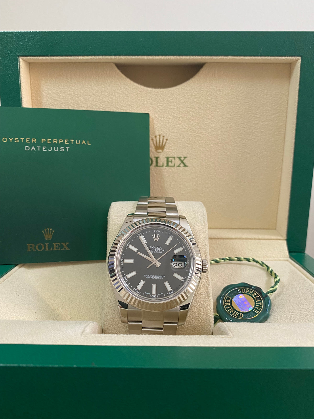 Rolex Steel Datejust II - Fluted Bezel - Black Index Dial - Oyster Bracelet - 116334