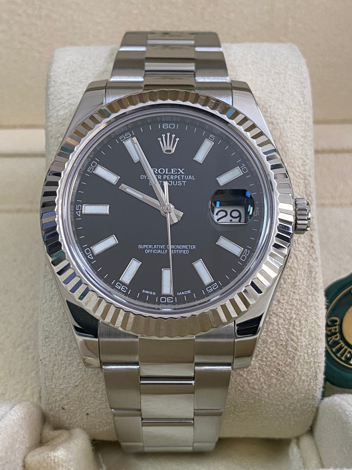 Rolex Steel Datejust II - Fluted Bezel - Black Index Dial - Oyster Bracelet - 116334