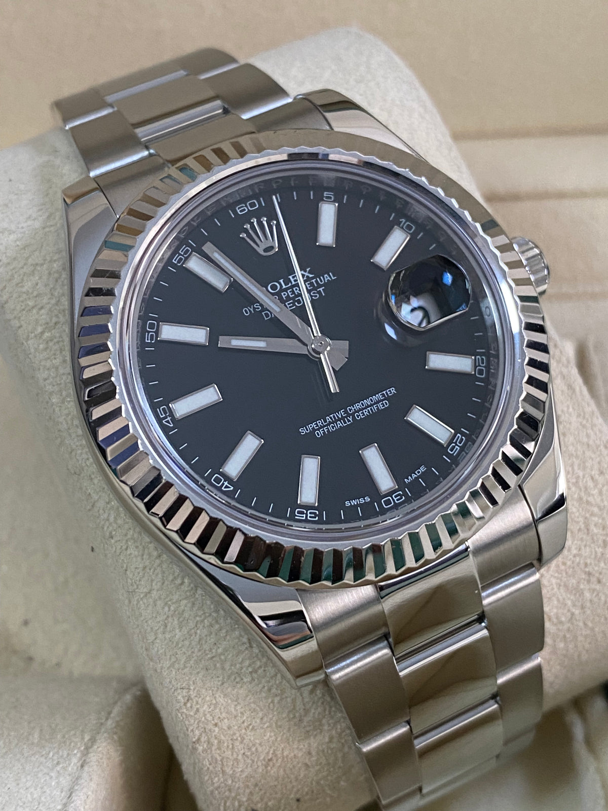 Rolex Steel Datejust II - Fluted Bezel - Black Index Dial - Oyster Bracelet - 116334