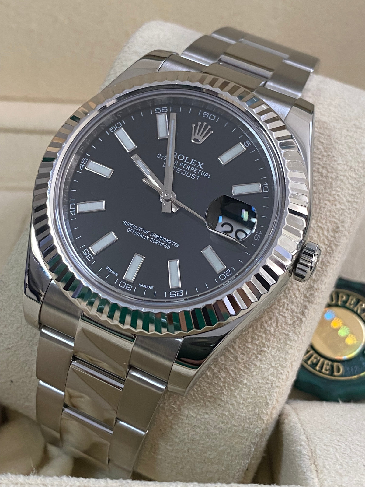 Rolex Steel Datejust II - Fluted Bezel - Black Index Dial - Oyster Bracelet - 116334