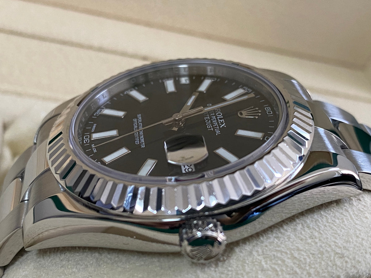 Rolex Steel Datejust II - Fluted Bezel - Black Index Dial - Oyster Bracelet - 116334