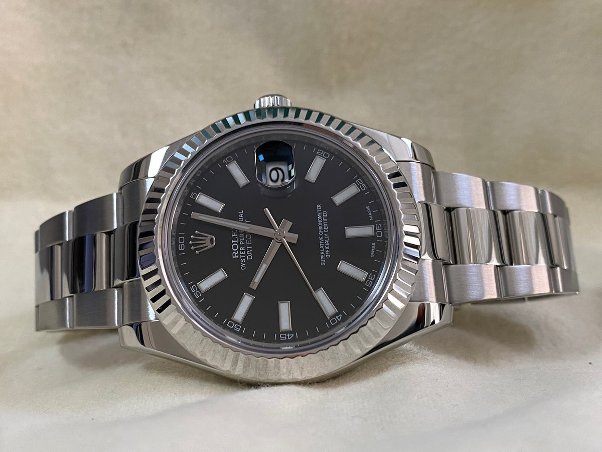 Rolex Steel Datejust II - Fluted Bezel - Black Index Dial - Oyster Bracelet - 116334