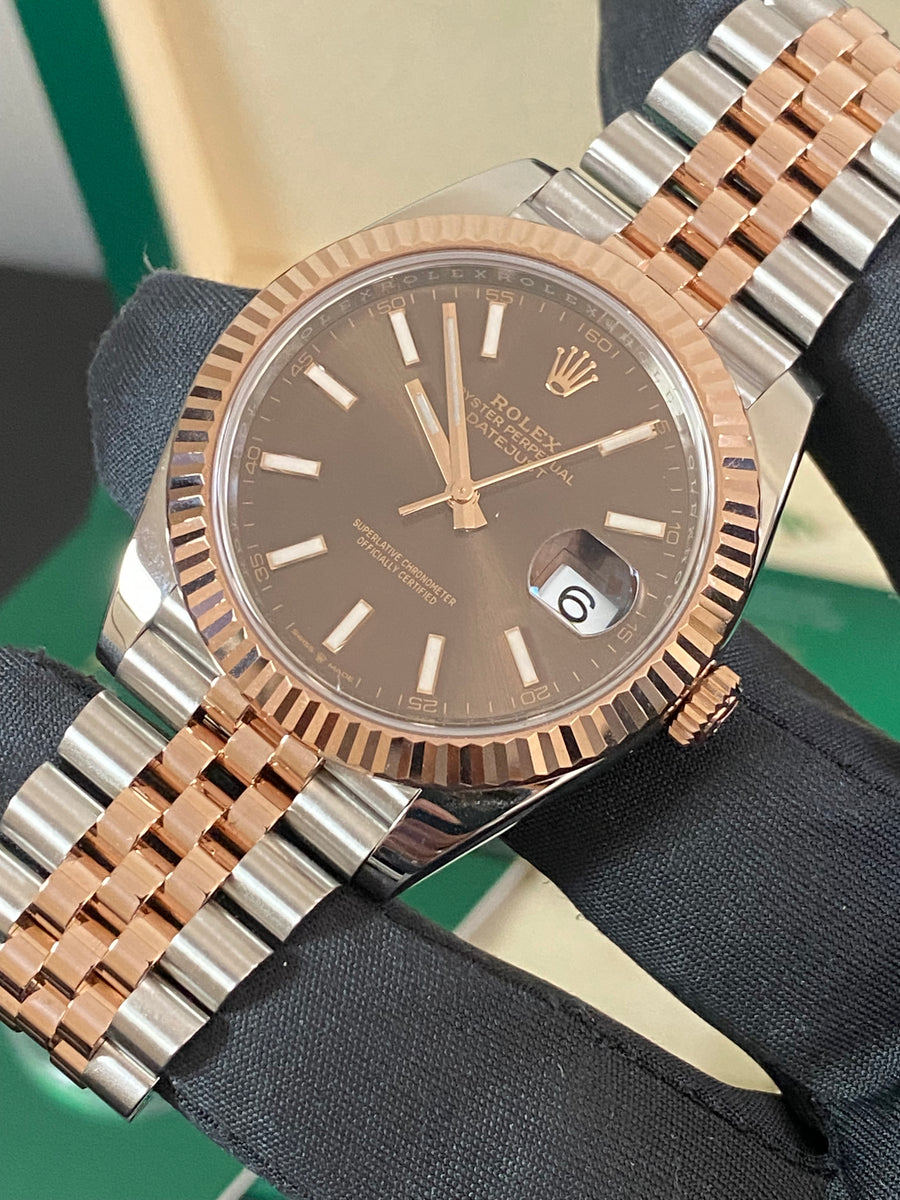 Rolex Steel and Everose Gold Datejust 41 - 2020 - Fluted Bezel - Chocolate Index Dial - Jubilee Bracelet - 126331 *FULL SET*