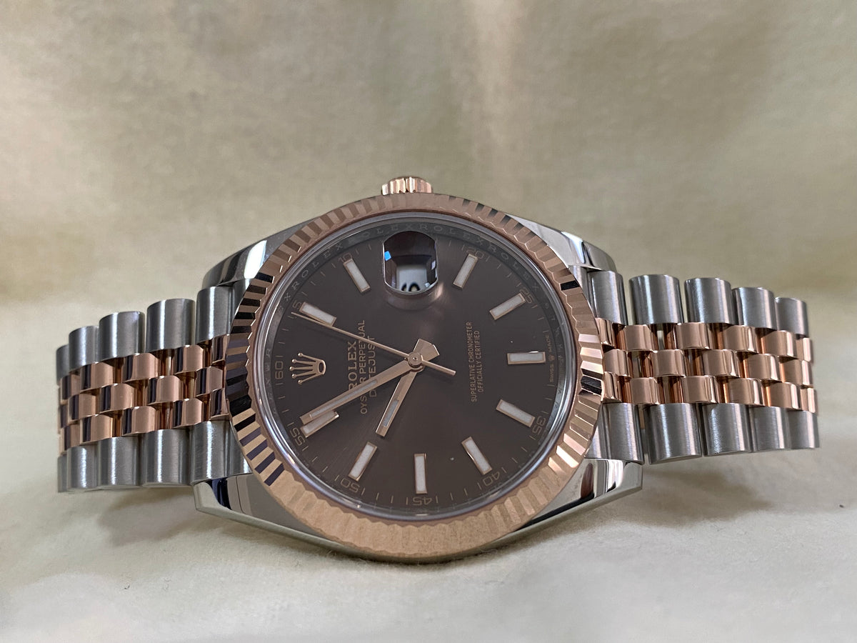 Rolex Steel and Everose Gold Datejust 41 - 2020 - Fluted Bezel - Chocolate Index Dial - Jubilee Bracelet - 126331 *FULL SET*