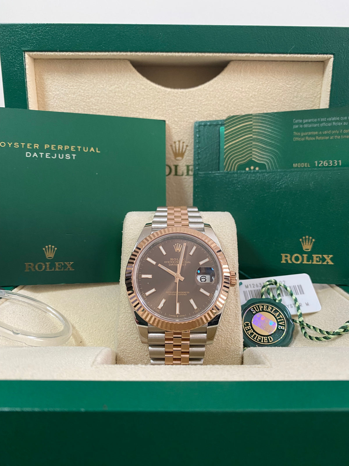 Rolex Steel and Everose Gold Datejust 41 - 2020 - Fluted Bezel - Chocolate Index Dial - Jubilee Bracelet - 126331 *FULL SET*