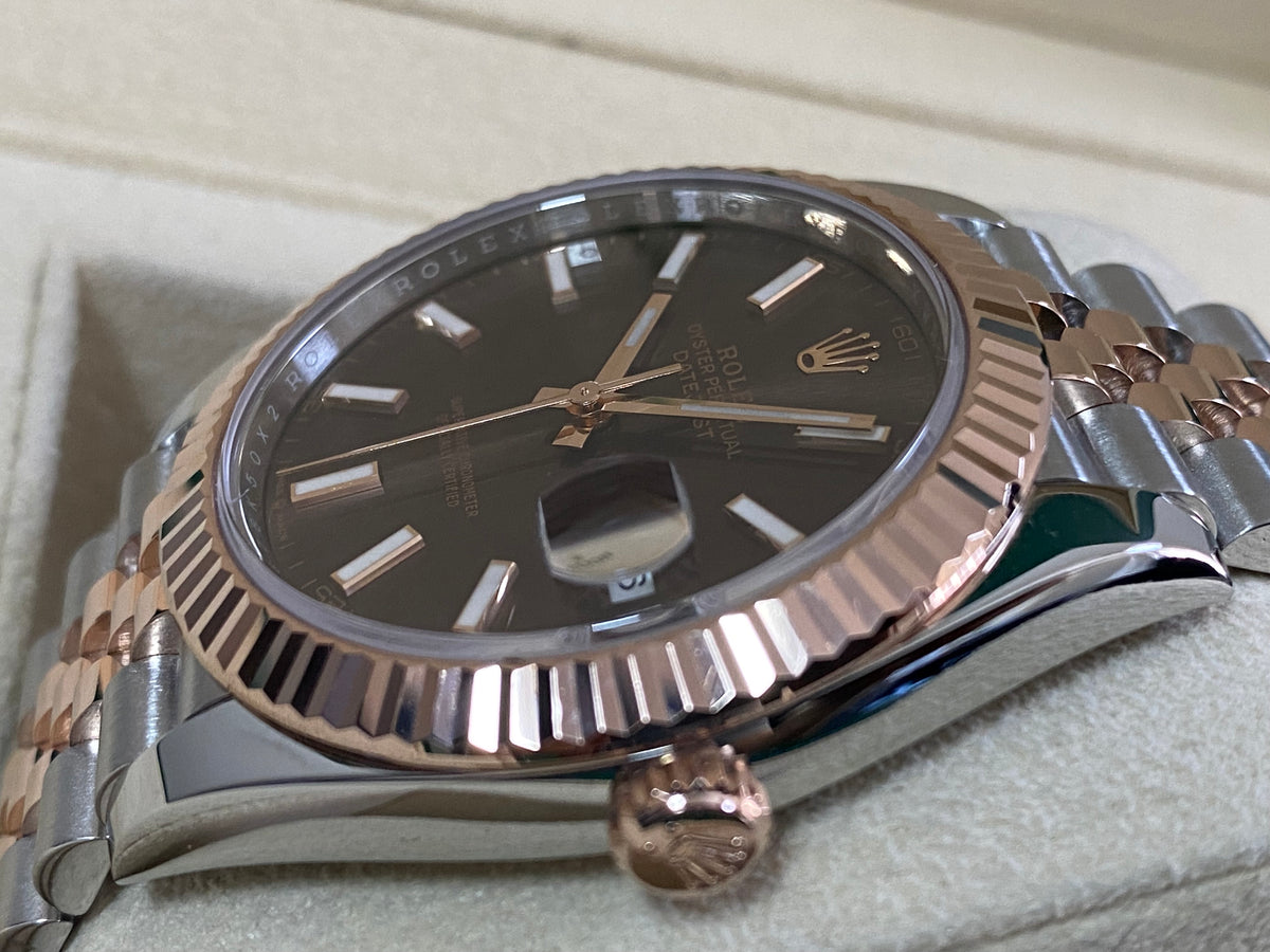 Rolex Steel and Everose Gold Datejust 41 - 2020 - Fluted Bezel - Chocolate Index Dial - Jubilee Bracelet - 126331 *FULL SET*