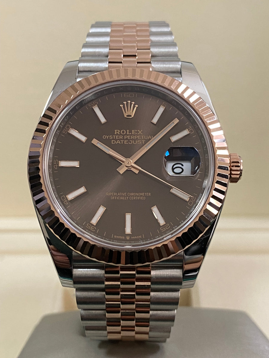 Rolex Steel and Everose Gold Datejust 41 - 2020 - Fluted Bezel - Chocolate Index Dial - Jubilee Bracelet - 126331 *FULL SET*