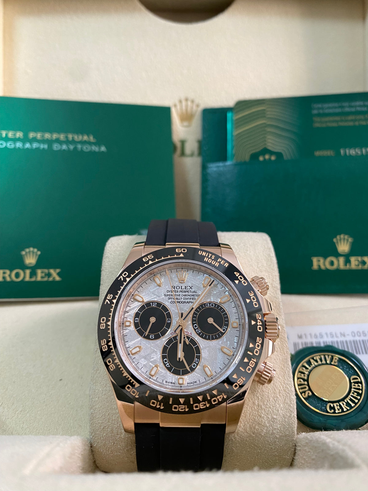 Rolex Everose Gold Cosmograph Daytona - 2022 - Meteorite Dial - Oysterflex - 116515LN *FULL SET*