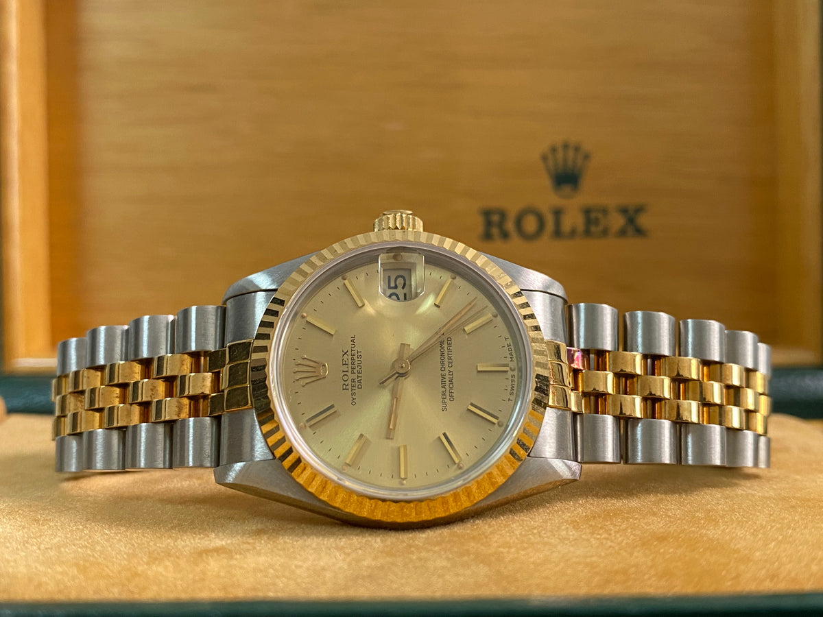 Rolex Steel & Yellow Gold Datejust 31 - 1986 - Fluted Bezel - Champagne Index Dial - Jubilee Bracelet - 68273 *FULL SET*