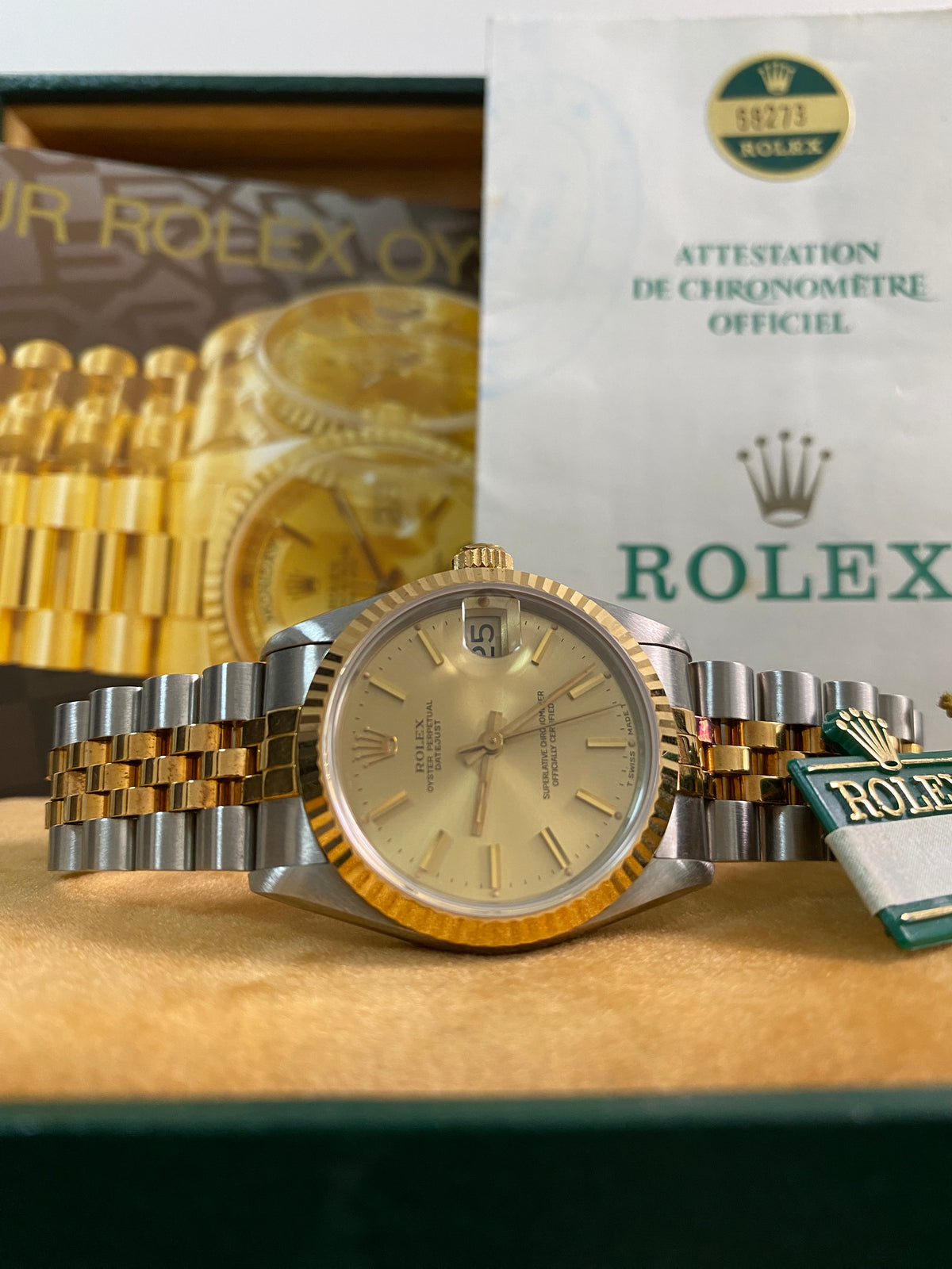 Rolex Steel & Yellow Gold Datejust 31 - 1986 - Fluted Bezel - Champagne Index Dial - Jubilee Bracelet - 68273 *FULL SET*