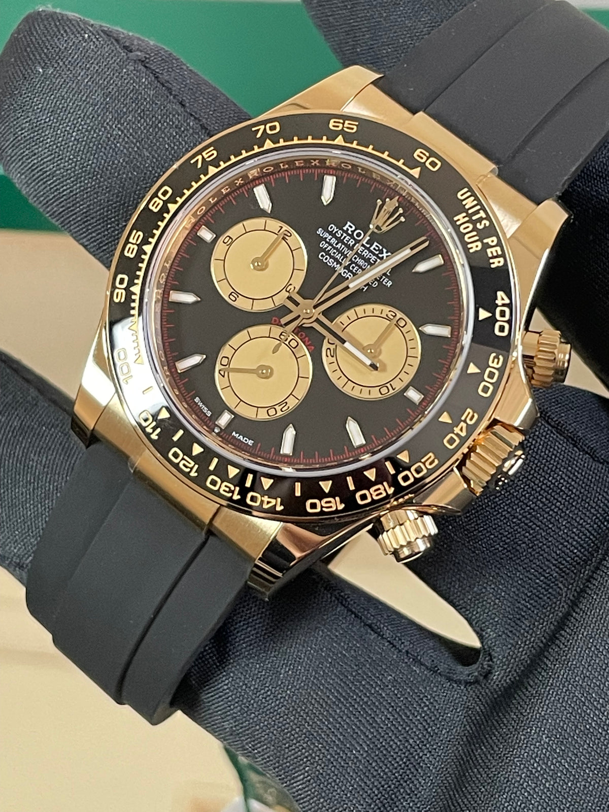 Rolex Yellow Gold Cosmograph Daytona - 2024 - Black Champagne Dial - Black Oysterflex Strap - 126518LN