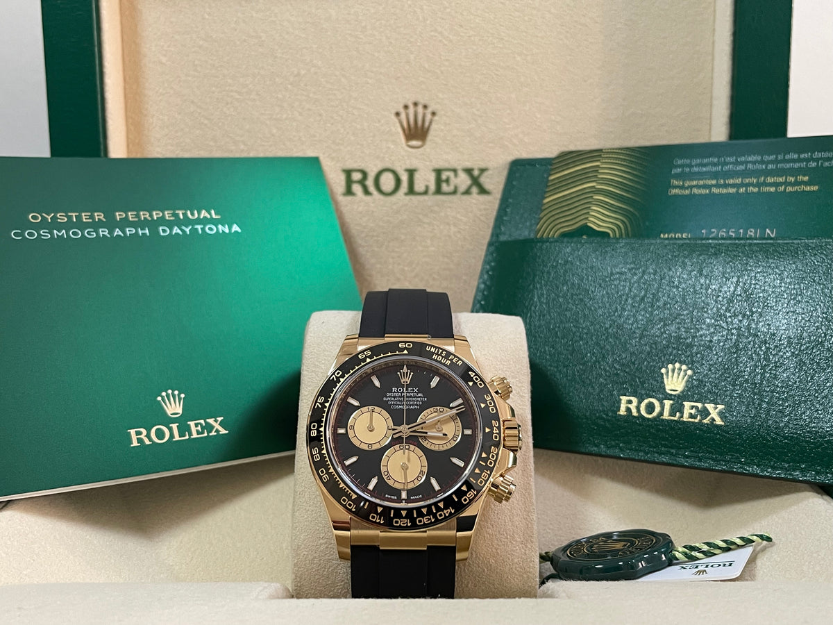 Rolex Yellow Gold Cosmograph Daytona - 2024 - Black Champagne Dial - Black Oysterflex Strap - 126518LN