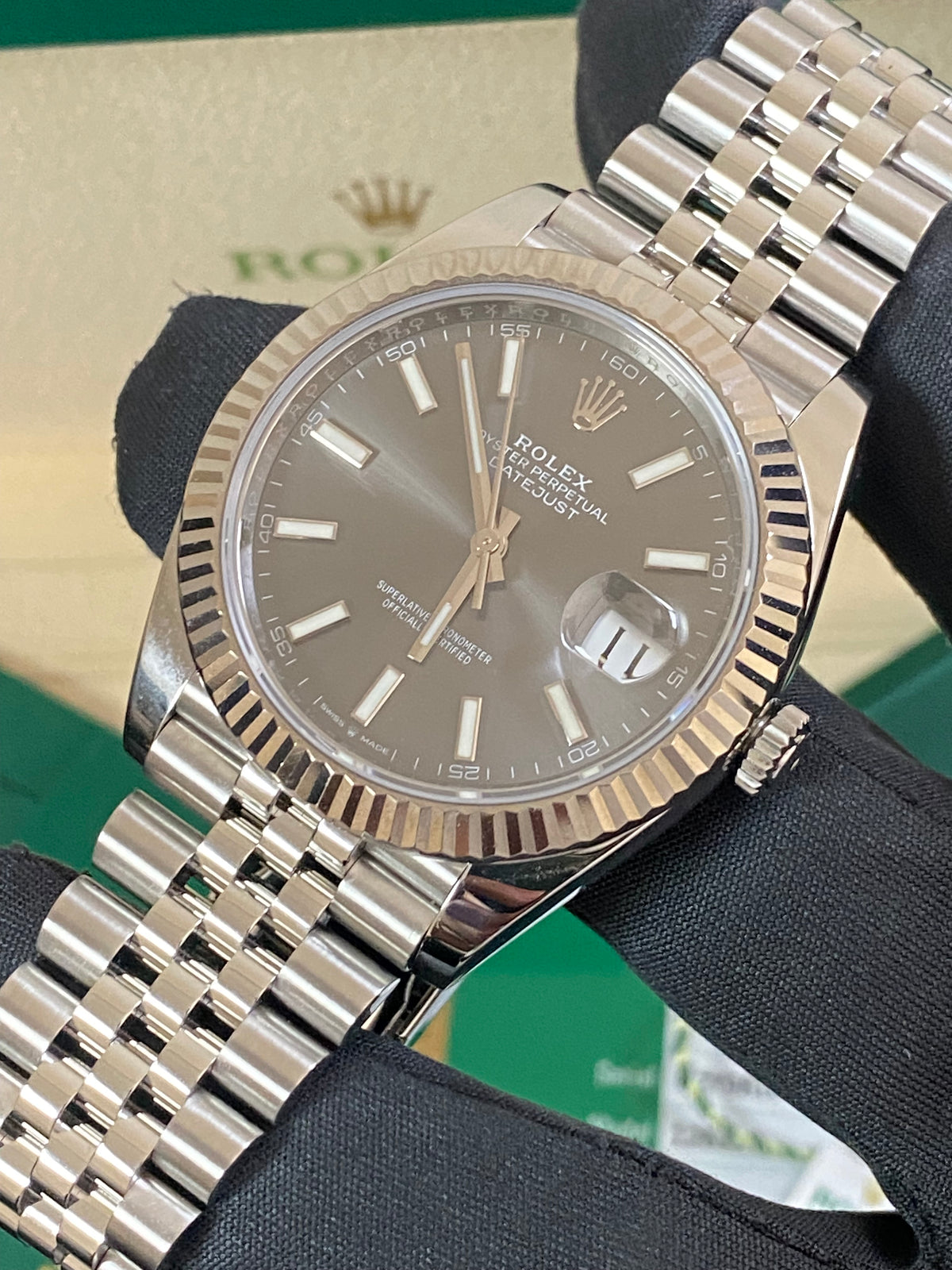 Rolex Steel and White Gold Datejust 41 - 2020 - Fluted Bezel - Dark Rhodium Dial - Jubilee Bracelet - 126334 *FULL SET*