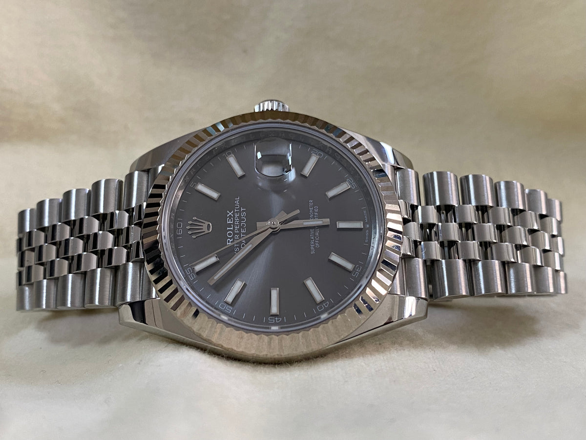 Rolex Steel and White Gold Datejust 41 - 2020 - Fluted Bezel - Dark Rhodium Dial - Jubilee Bracelet - 126334 *FULL SET*