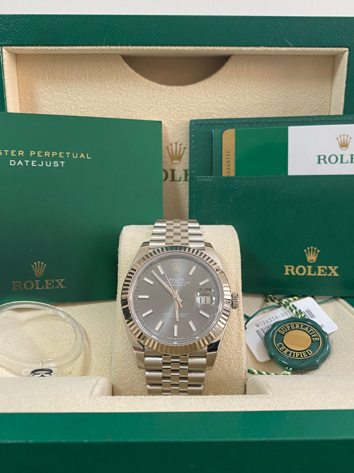 Rolex Steel and White Gold Datejust 41 - 2020 - Fluted Bezel - Dark Rhodium Dial - Jubilee Bracelet - 126334 *FULL SET*