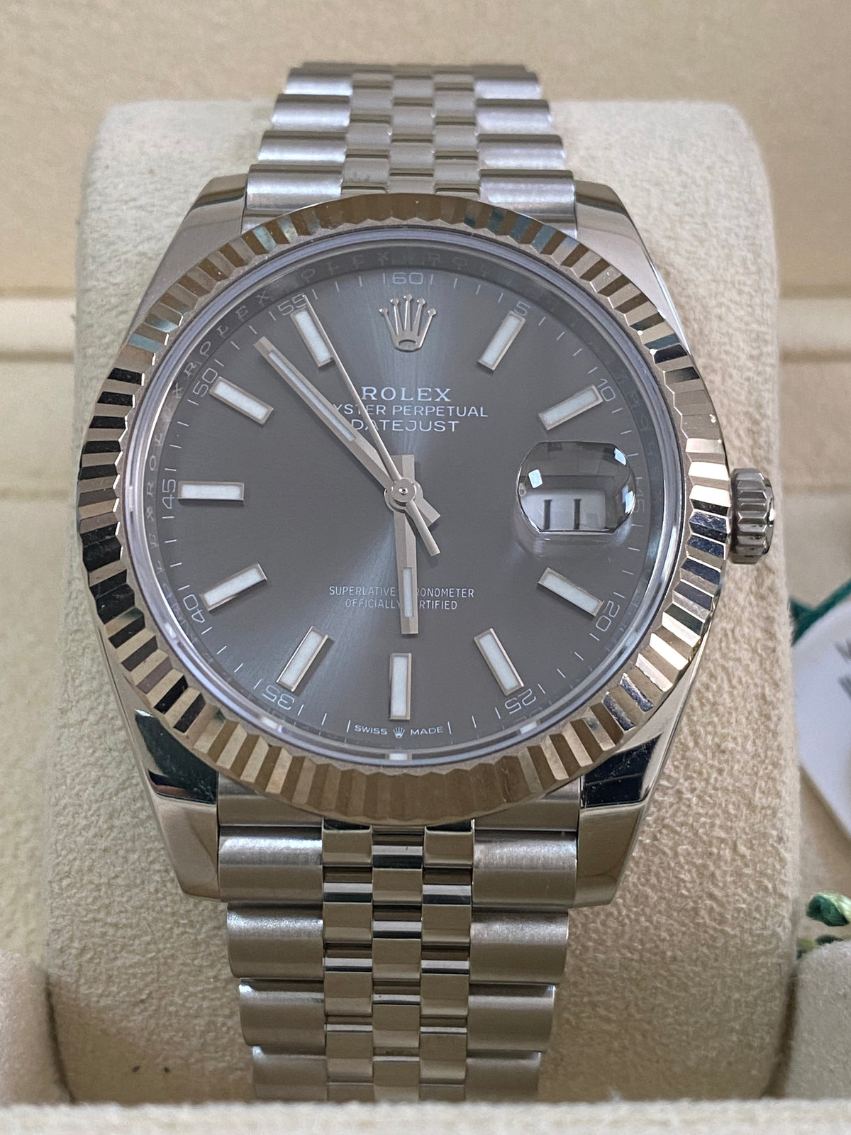 Rolex Steel and White Gold Datejust 41 - 2020 - Fluted Bezel - Dark Rhodium Dial - Jubilee Bracelet - 126334 *FULL SET*