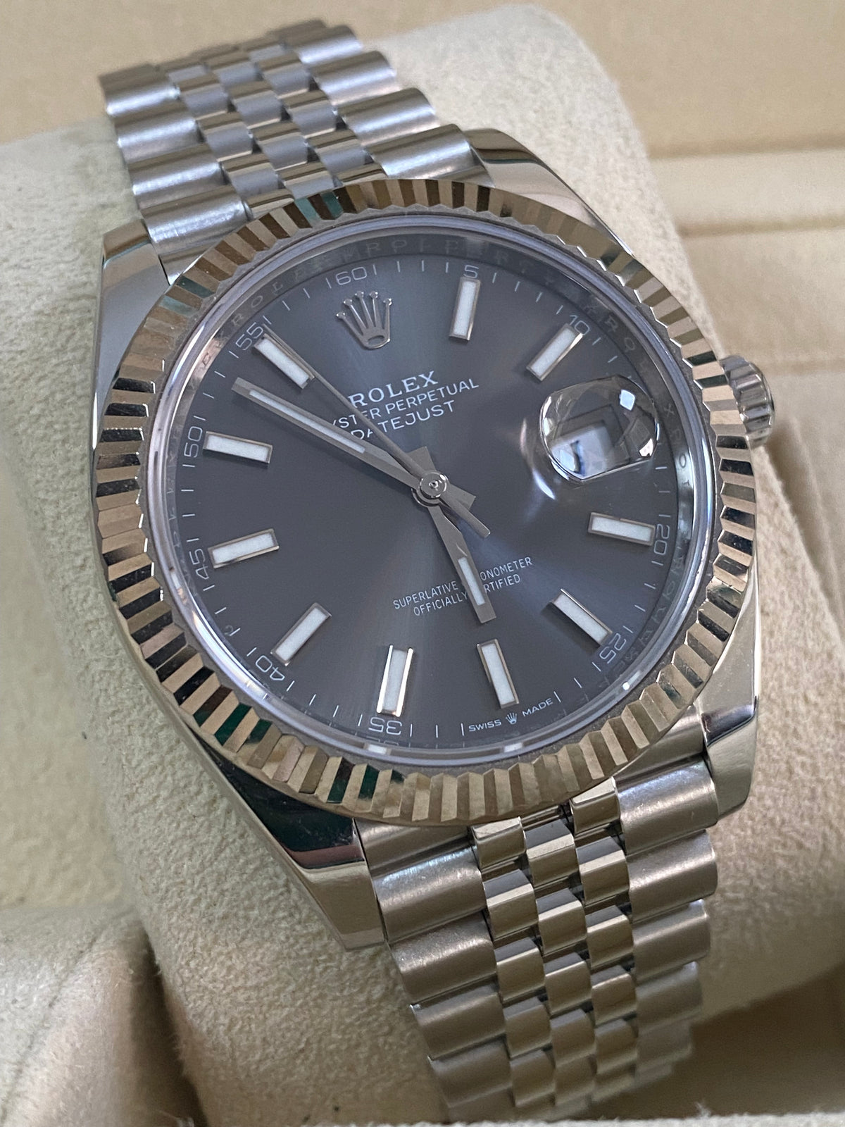 Rolex Steel and White Gold Datejust 41 - 2020 - Fluted Bezel - Dark Rhodium Dial - Jubilee Bracelet - 126334 *FULL SET*