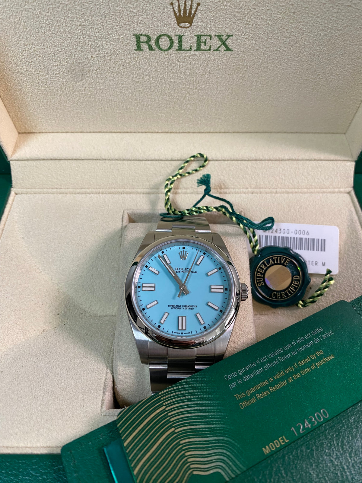 Rolex Oyster Perpetual 41 - 2020 - Domed Bezel - "Tiffany" Dial - Oyster Bracelet - 124300 *FULL STICKERS*