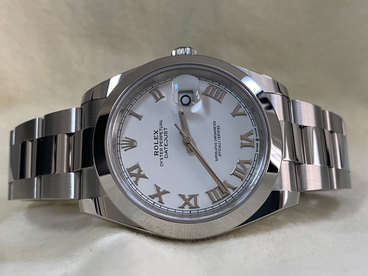 Rolex Steel Datejust 41 - 2024 - Smooth Bezel - White Roman Dial - Oyster Bracelet - 126300 *FULL SET*