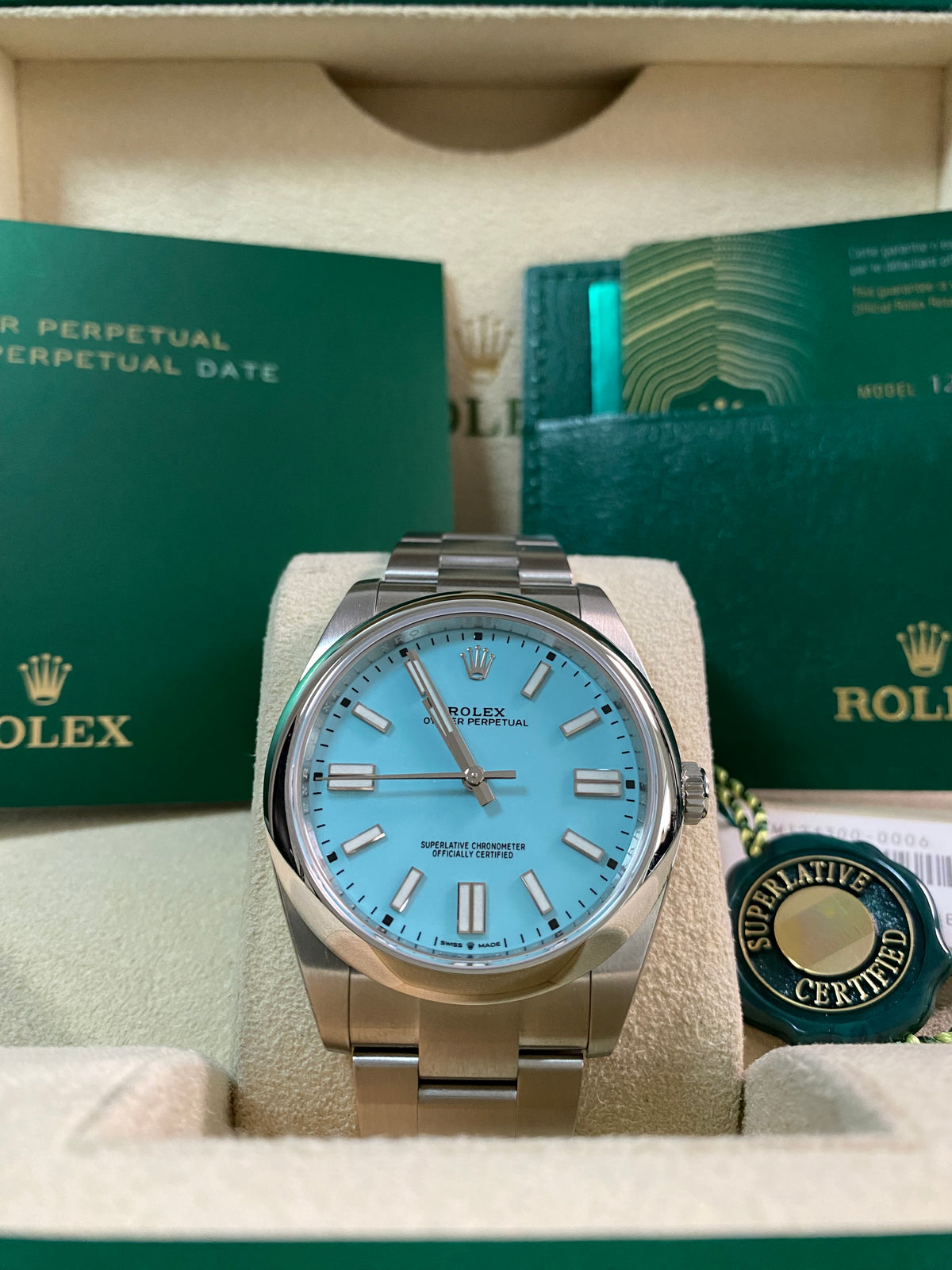 Rolex Oyster Perpetual 41 - 2020 - Domed Bezel - "Tiffany" Dial - Oyster Bracelet - 124300 *FULL STICKERS*