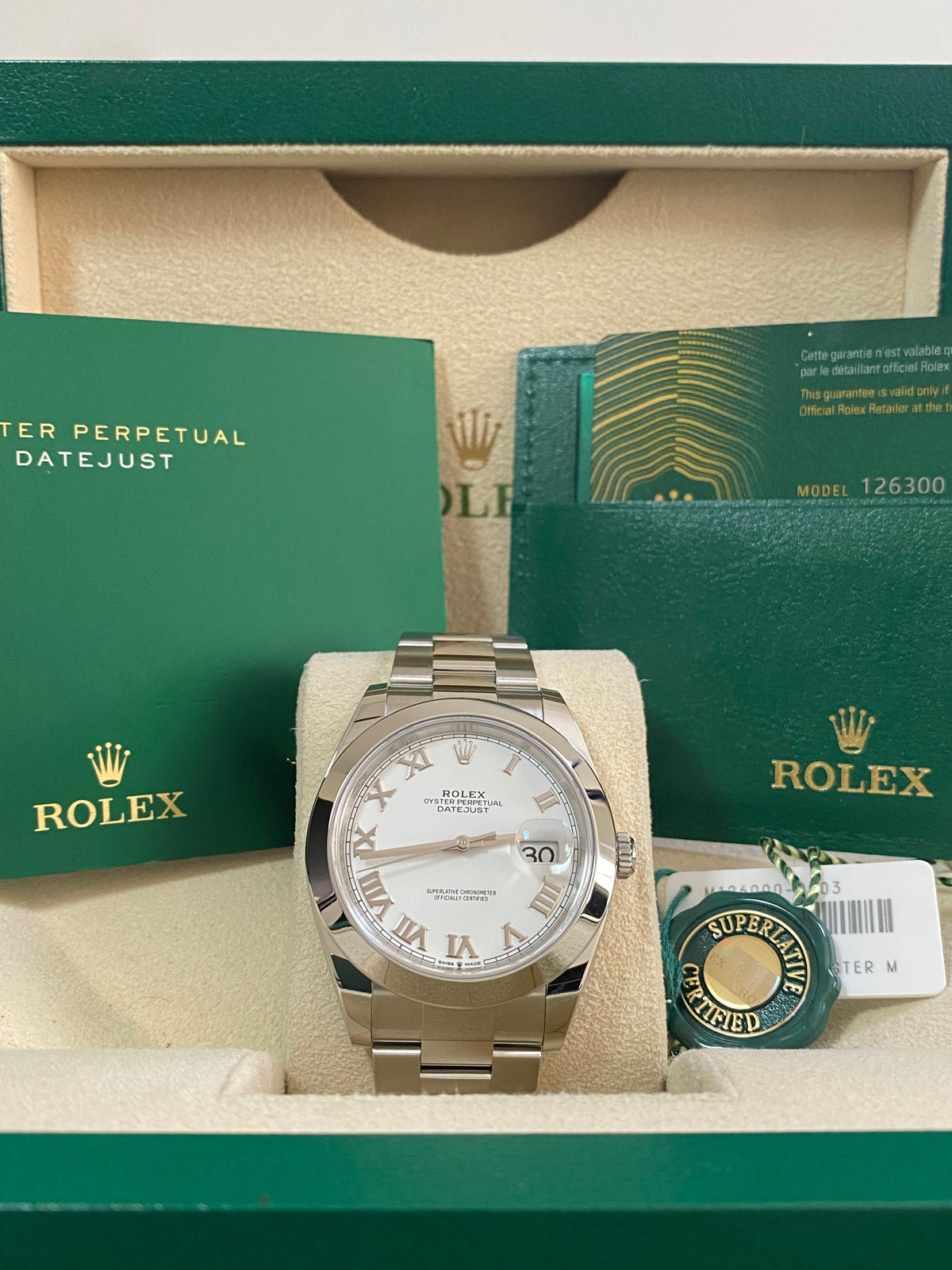 Rolex Steel Datejust 41 - 2024 - Smooth Bezel - White Roman Dial - Oyster Bracelet - 126300 *FULL SET*