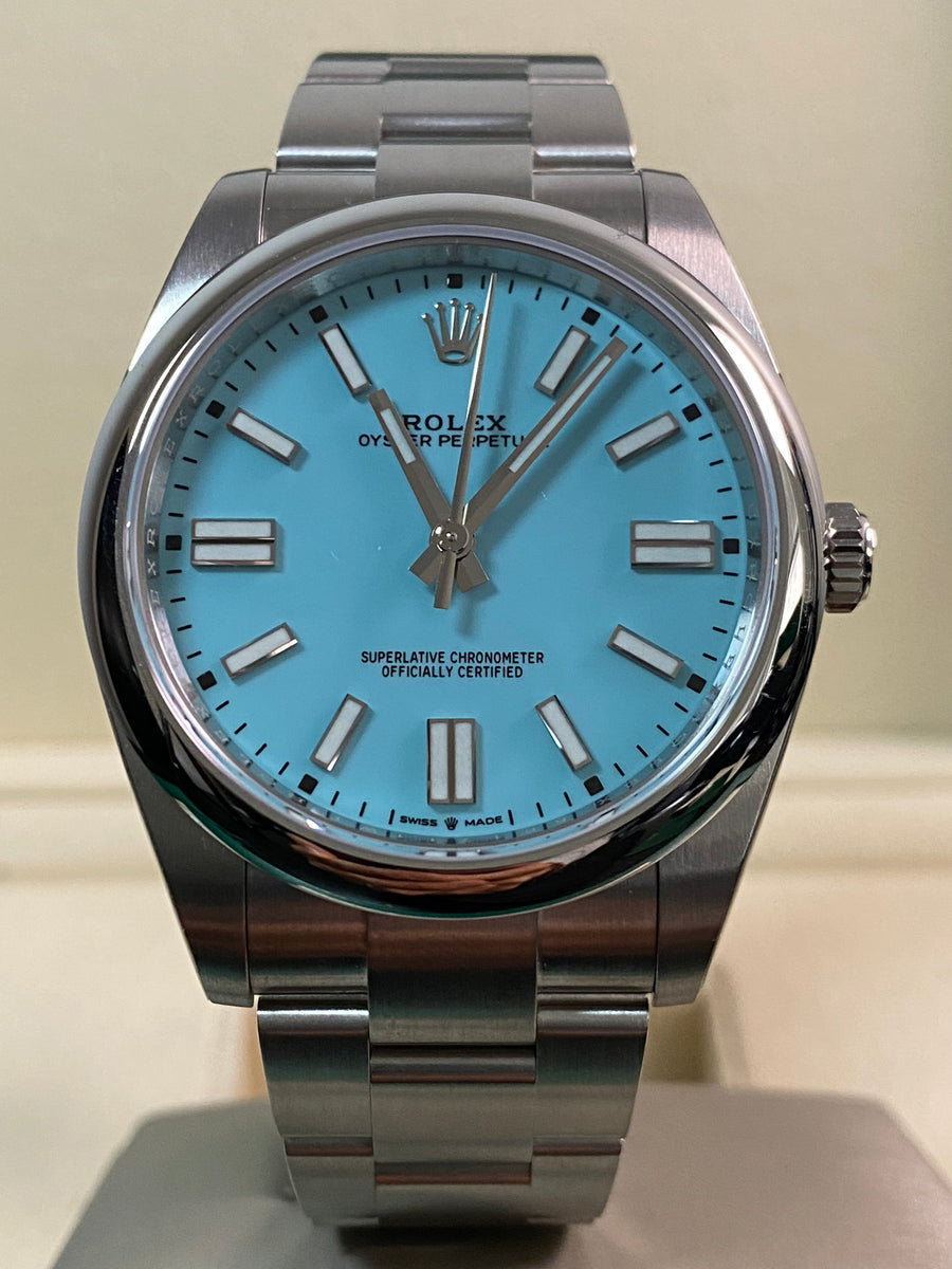 Rolex Oyster Perpetual 41 - 2020 - Domed Bezel - "Tiffany" Dial - Oyster Bracelet - 124300 *FULL STICKERS*