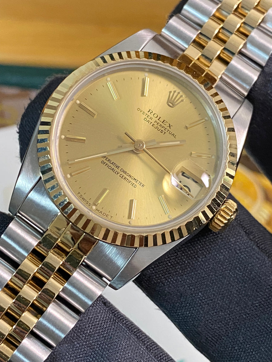 Rolex Steel & Yellow Gold Datejust 31 - E serial - Fluted Bezel - Champagne Index Dial - Jubilee Bracelet - 68273