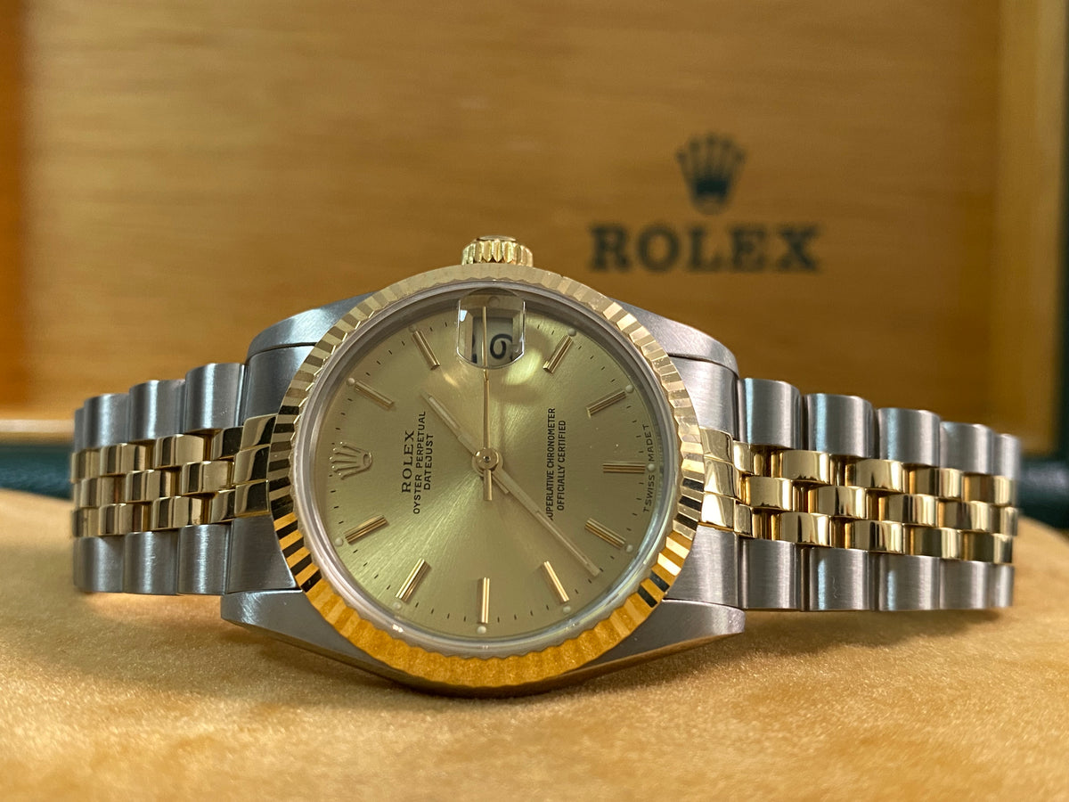 Rolex Steel & Yellow Gold Datejust 31 - E serial - Fluted Bezel - Champagne Index Dial - Jubilee Bracelet - 68273