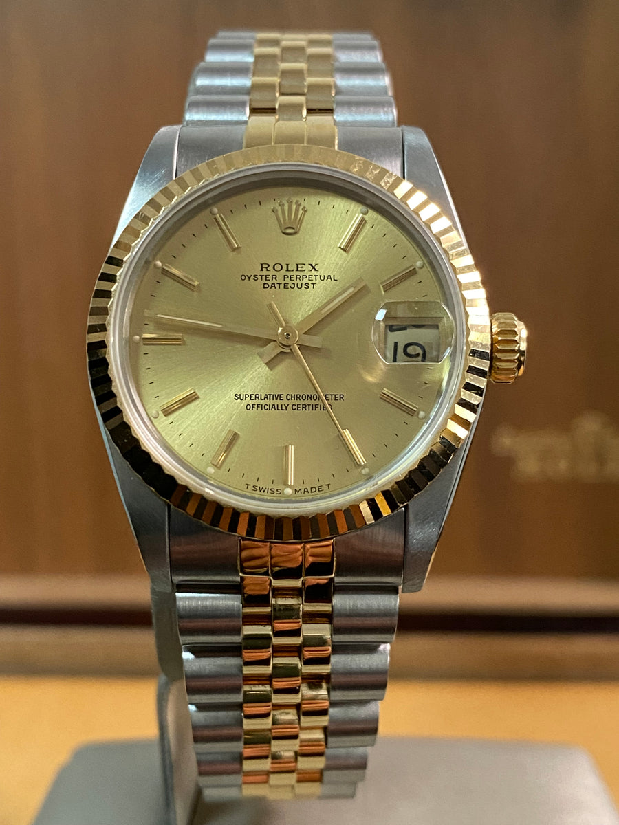 Rolex Steel & Yellow Gold Datejust 31 - E serial - Fluted Bezel - Champagne Index Dial - Jubilee Bracelet - 68273