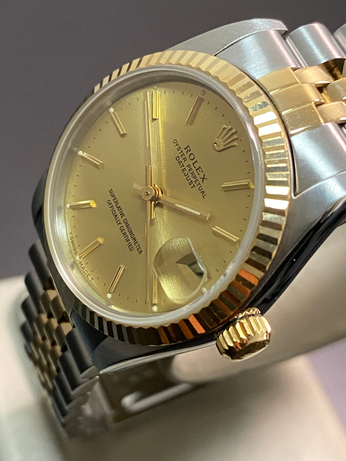 Rolex Steel & Yellow Gold Datejust 31 - E serial - Fluted Bezel - Champagne Index Dial - Jubilee Bracelet - 68273