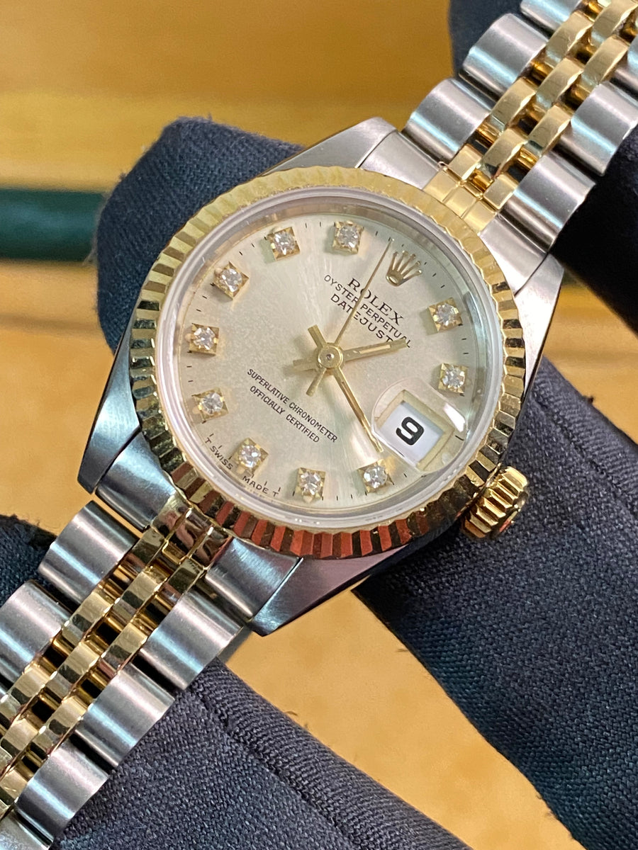 Rolex Steel & Yellow Gold Lady-Datejust - S serial - Fluted Bezel - Silver Diamond Dial - Jubilee Bracelet - 69173